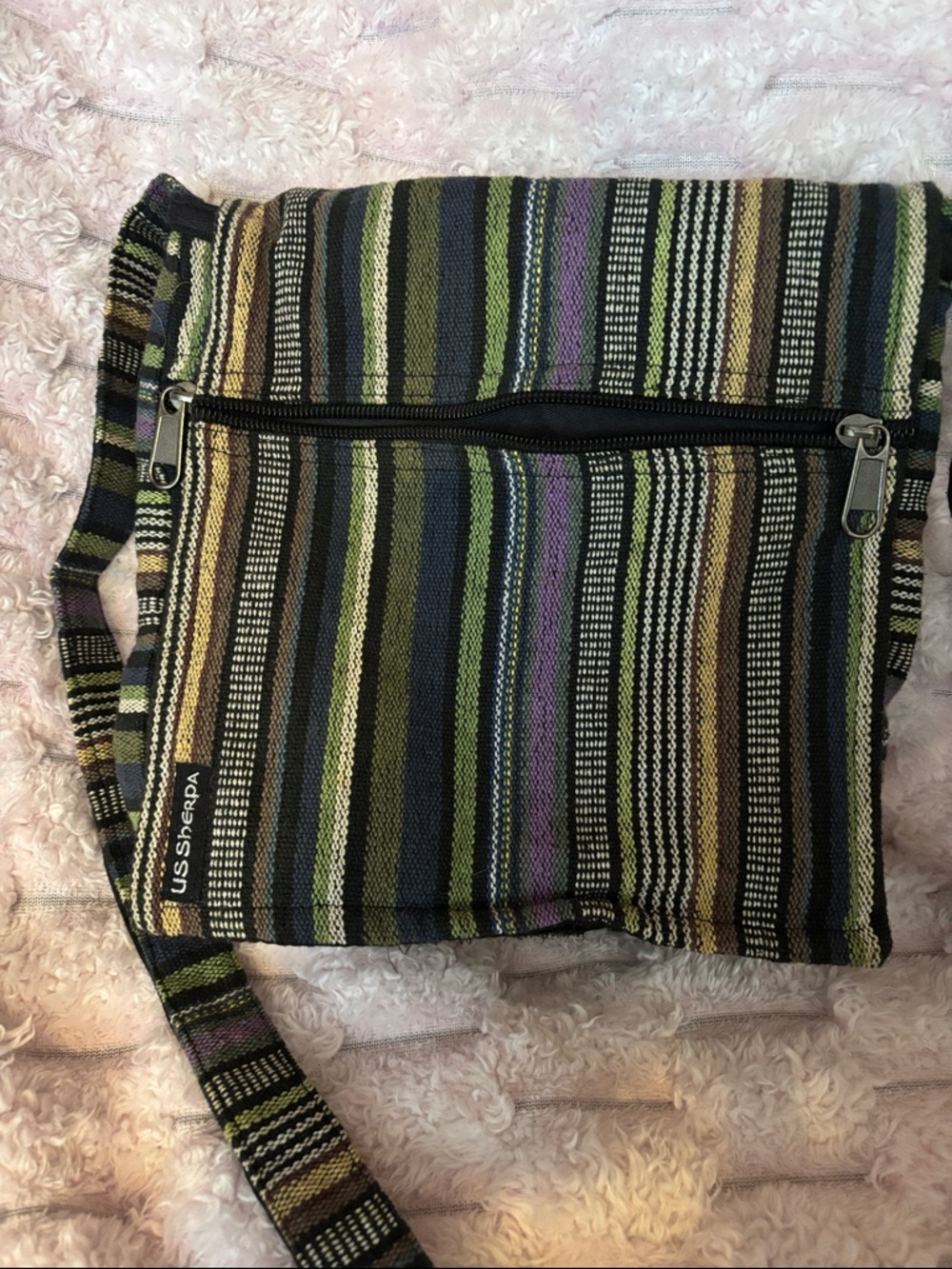 US S Shepherd Striped Green Multi Crossbody Bag